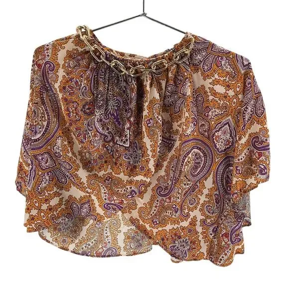 L'Academie Paisley Orange Kylo Blouse Size M - Picture 2 of 4